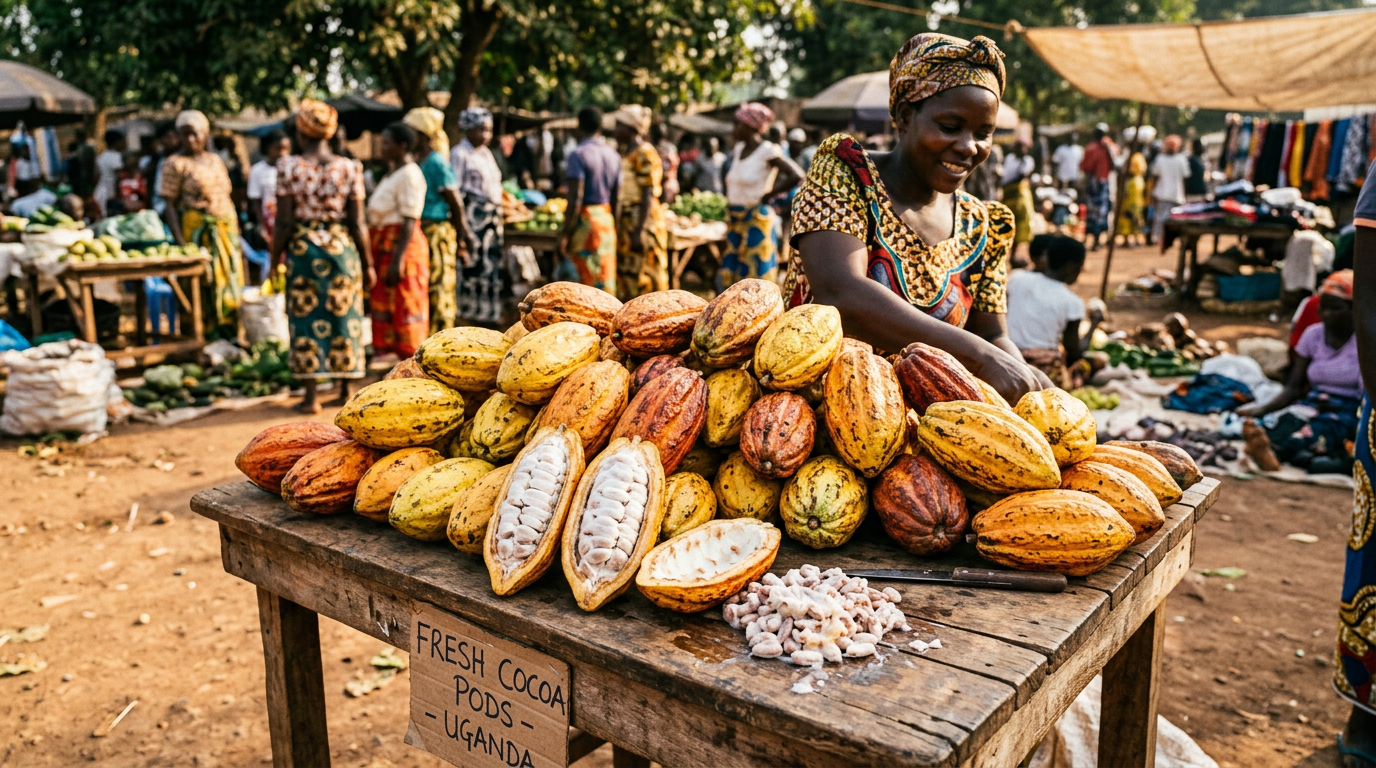 Cocoa pods at Ugandan marketplace
