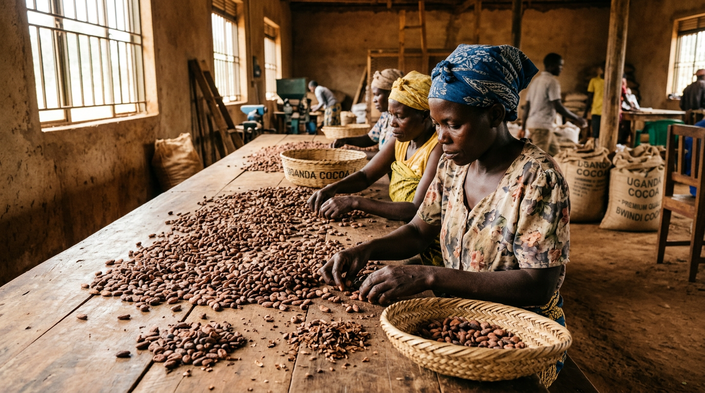 Cocoa beans being processed