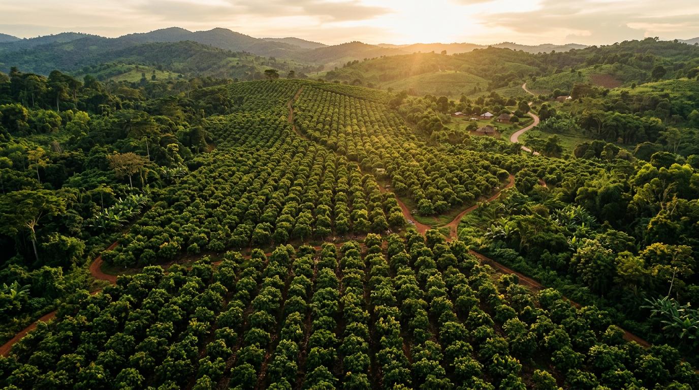 Lush cocoa plantation in Uganda